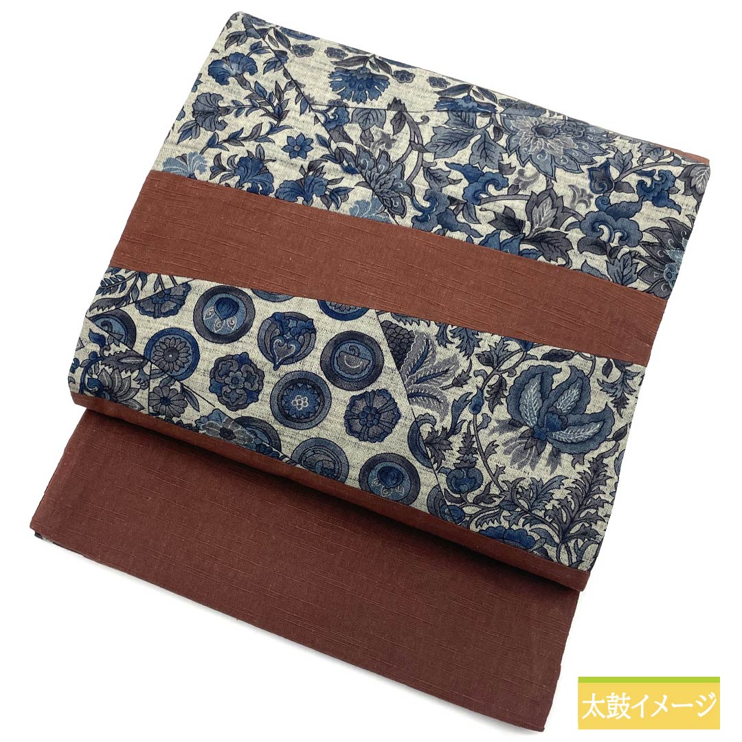 Nagoya obi, burnt color, pongee fabric, Kyoto bag obi, inlay, obi length 342cm, pure silk, A rank, point pattern, casual, brown, 1124006633314, open style