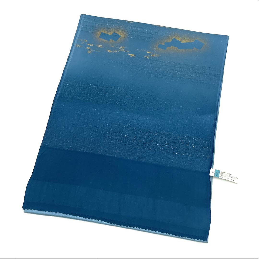 (Like new) S-Rank Silk Obiage (Semi-Formal) Indigo Velvet (Aibiroudo) with Gold Thread, Approximately 171cm Long, 30.5cm Wide, Blue, Item Number: 1136002082917