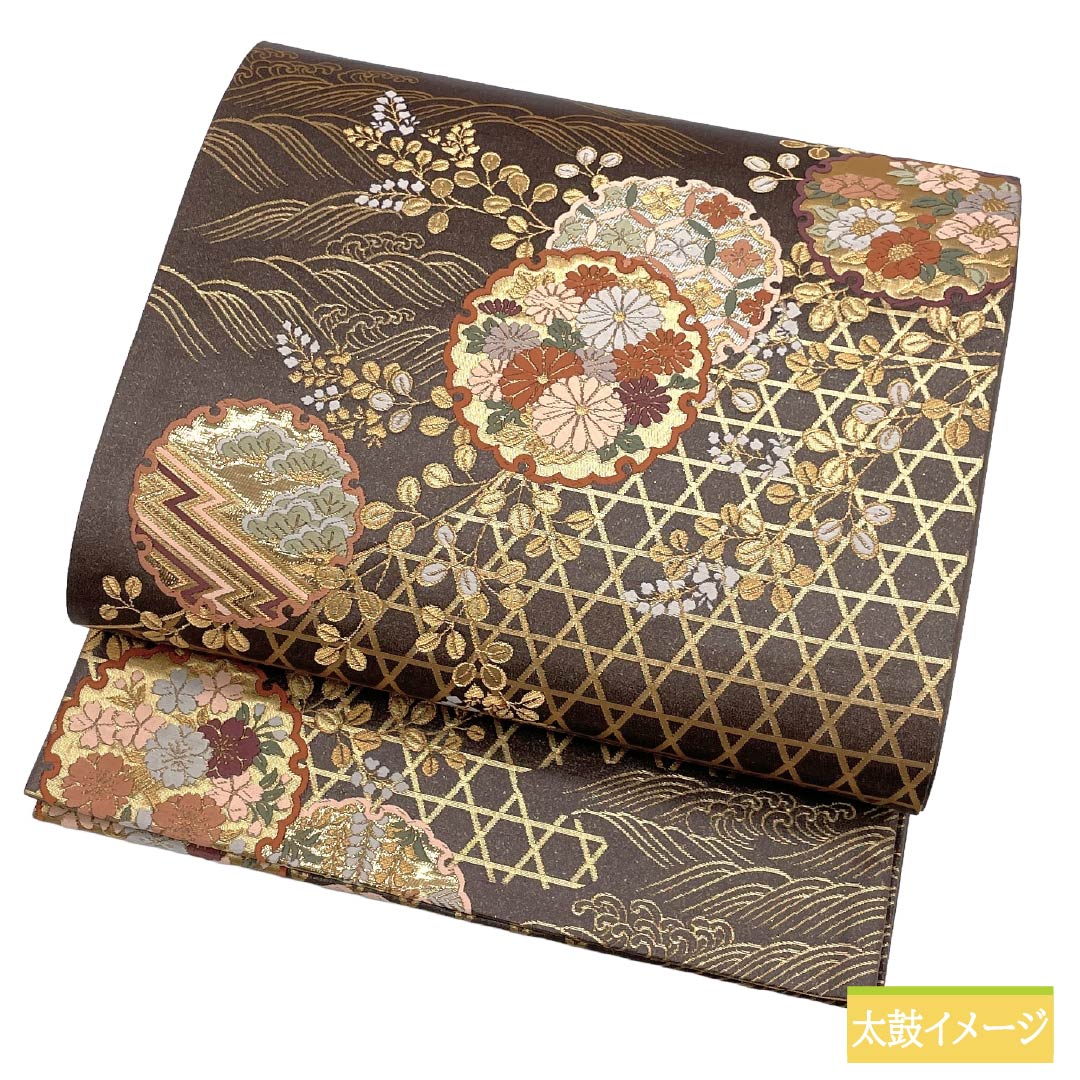袋帯 正絹 Sランク 都鼠色（みやこねずいろ） 西陣織 本金箔二重箔 雪輪 慶長柄 帯丈436cm 六通 フォーマル グレー系 1123017652322