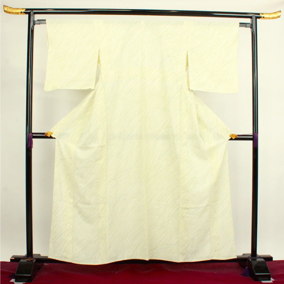 夏物 正絹 小紋 身丈158.5cm 裄丈62.5cm 乳白色（にゅうはくしょく） 抽象模様   絽 Aランク クリーム系 1132000753315