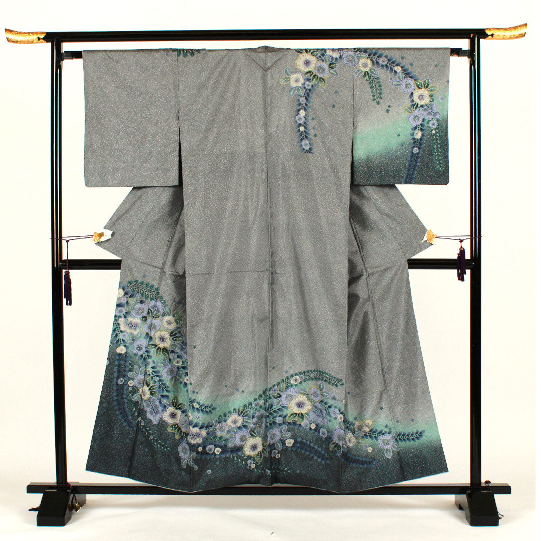 Homongi, lined, length 157cm, sleeve length 64cm, Tsujigahana, Oshima Tsumugi, pure silk, S rank, gray, 1112001282322