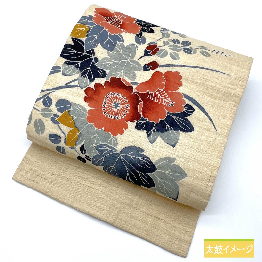Nagoya obi, hemp, off-white, summer obi, Kyoto Bingata style, Bingata style, obi length 350cm, S rank, point pattern, casual, cream color, 1124007952315, Nagoya style