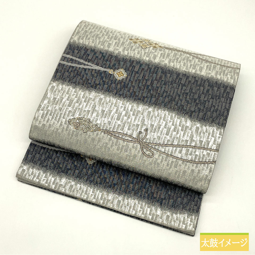 Fukuro Obi (Sash), Pure Silk, S-Rank, Nishijin-ori, Horizontal Stripes, 430cm Long, Six-Ply, Semi-Formal, Gradient Pattern, Item Number: 1123016342399