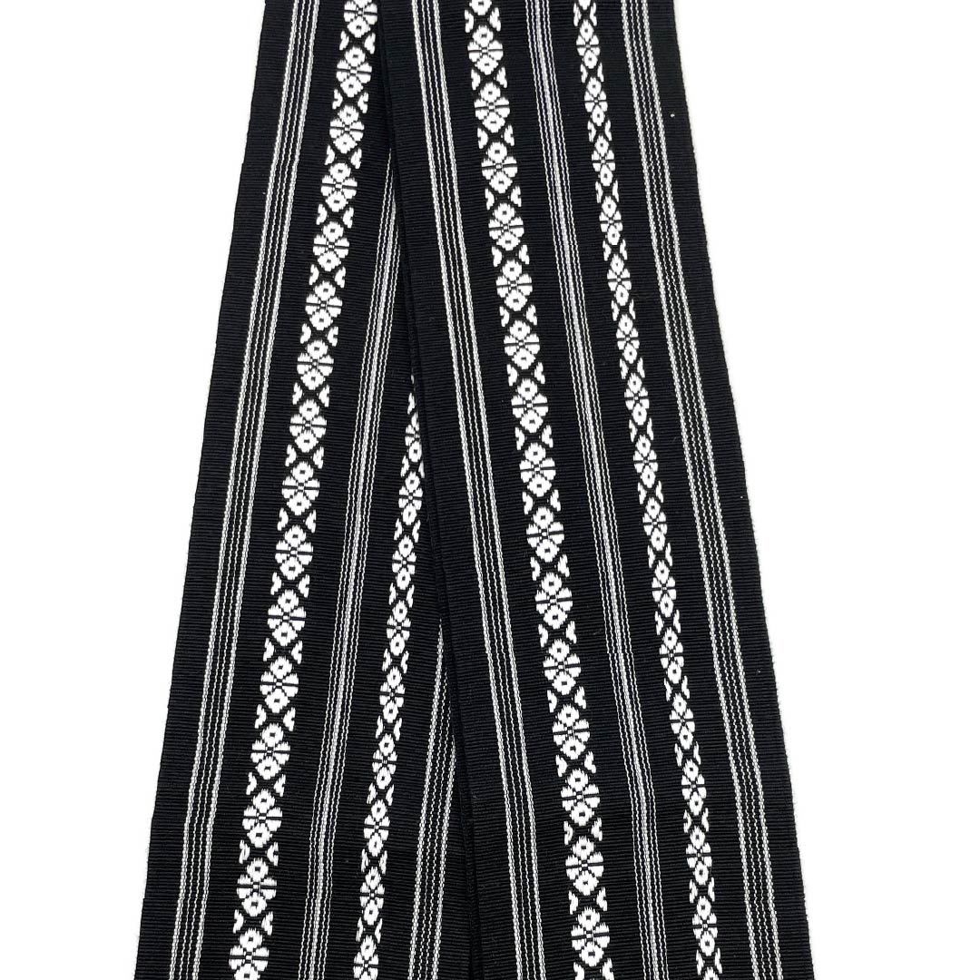 (Unmade) Kaku-obi (cotton sash), Hakata-ori, Kenjo pattern, reversible, obi length 394cm, width 9.5cm, S rank, black, 1134000482910