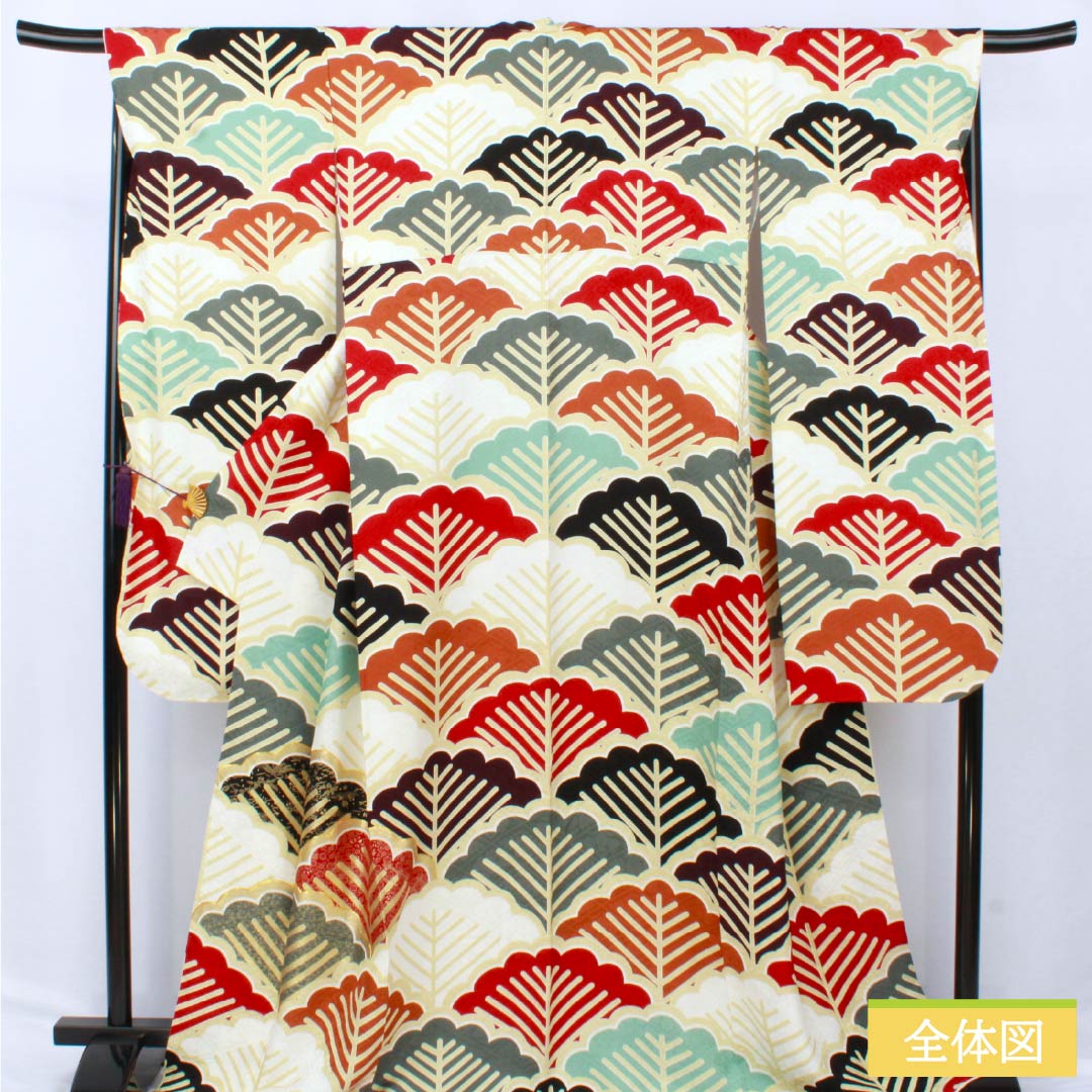 Furisode Kimono (Sleeve Kimono) - Pure Silk, S-Rank, Length 171.5cm, Sleeve Length 68cm, Lined, Pine Pattern, Rinz (Rinzu) Fabric, Diamond Guard Processing, Gradient Pattern, Product Number: 1113002192699
