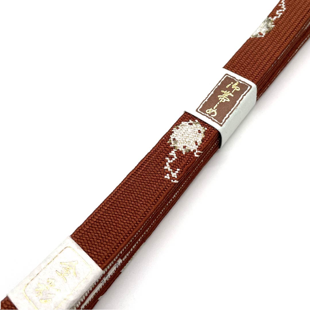 (New old stock) Obijime (belt tying) Pure silk, quarter-length cord, red sapphire color, metallic thread used, Suiran Kobo, gold leaf, length approx. 162cm, width approx. 1.5cm, semi-formal, S rank, brown, 1135001702914