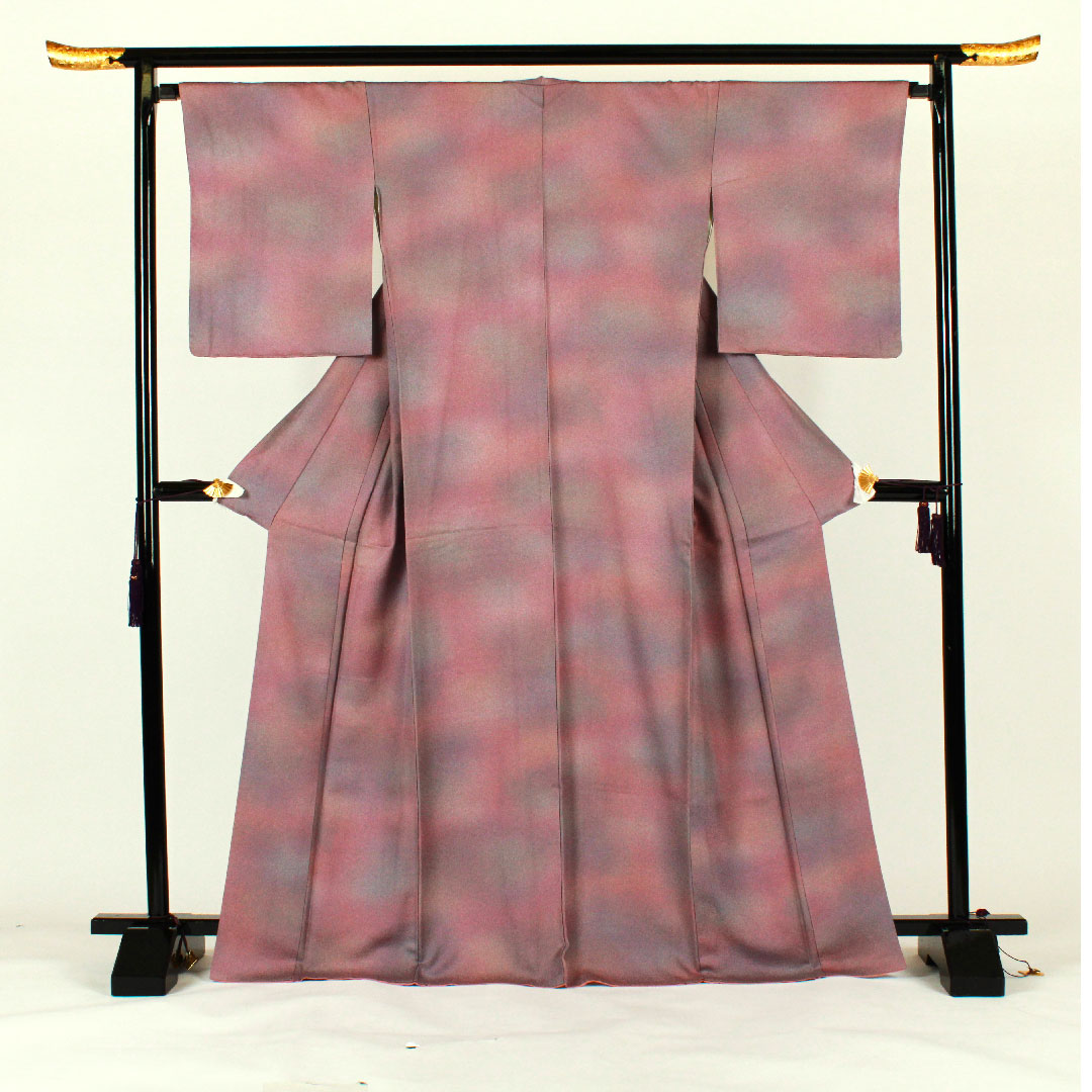 Plain color, wave pattern, length 171cm, sleeve length 67cm, lined, pure silk, S rank, purple, 1114000322420