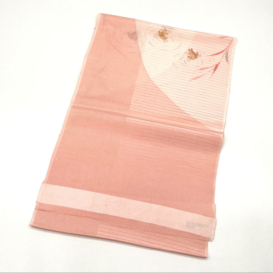 (Like New) Silk Obiage (Sash) - New, Casual, Akebono-colored, Summer, Frog, Classic Pattern, Approximately 184cm Long, 30cm Wide, Pink, Item Number: 1136001531913