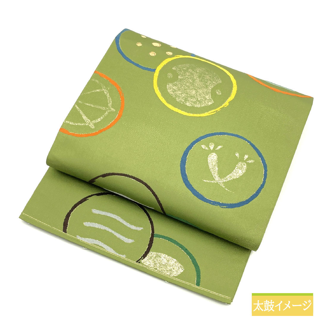 Fukuro Obi (sash), pure silk, grade A, willow brown, Nishijin weave, Shirayaen Oba, abstract pattern, length 434cm, six-fold, casual, green, 1123016593319