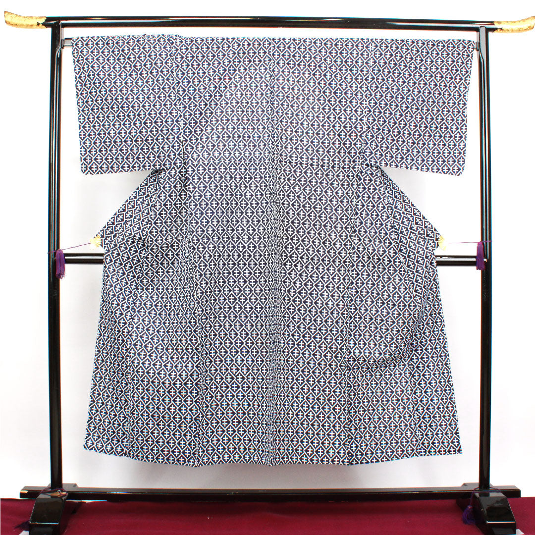 Men's Yukata, Geometric Pattern, Cotton, B Rank, Single Layer, Length 150cm, Sleeve Length 70cm, Navy Blue, 1118001614118