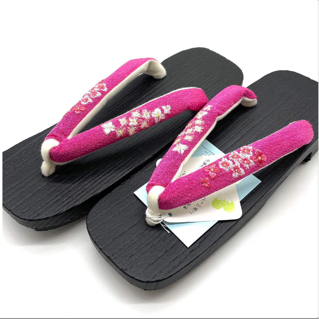 (Brand new, unused) Geta clogs, crepe, embroidered, floral pattern, size L, black, NEW rank, 11220009210