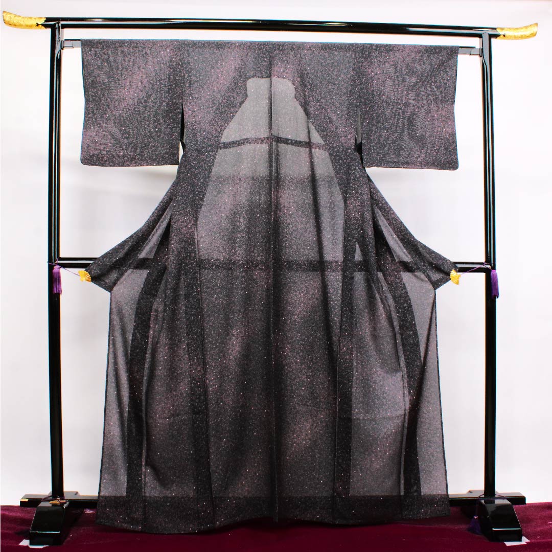 Summer pure silk komon length 163.5cm sleeve length 65cm black polka dot silk A rank black 1132000113410