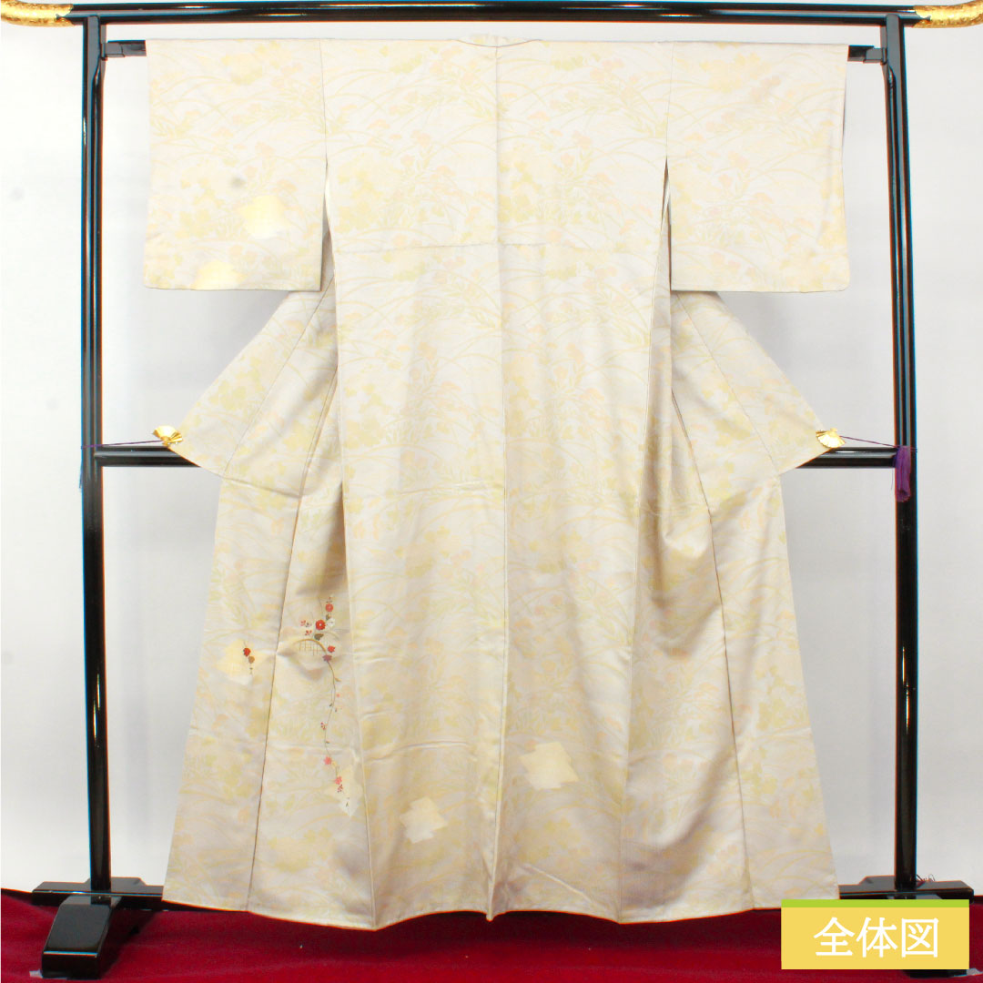 訪問着 正絹 袷 身丈159.5cm 裄丈64.5cm 銀白色（ぎんはくしょく） 京友禅 吉祥文様 Sランク グレー系 1112004772322