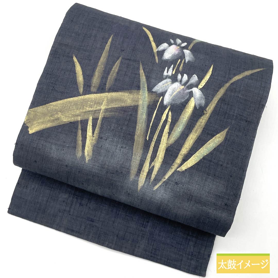Nagoya obi, cotton, navy blue, dyed obi, iris, summer obi, obi length 365cm, S rank, point pattern, semi-formal, blue, 1124006822317, Nagoya style