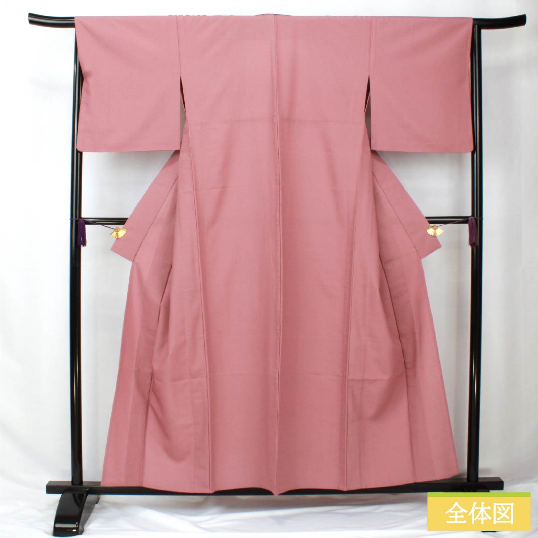 Solid-colored polyester kimono, length 156cm, sleeve length 65.5cm, with a red obi (taikoshoku), washable, single-layer kimono, S rank, pink, product number 1114002142313