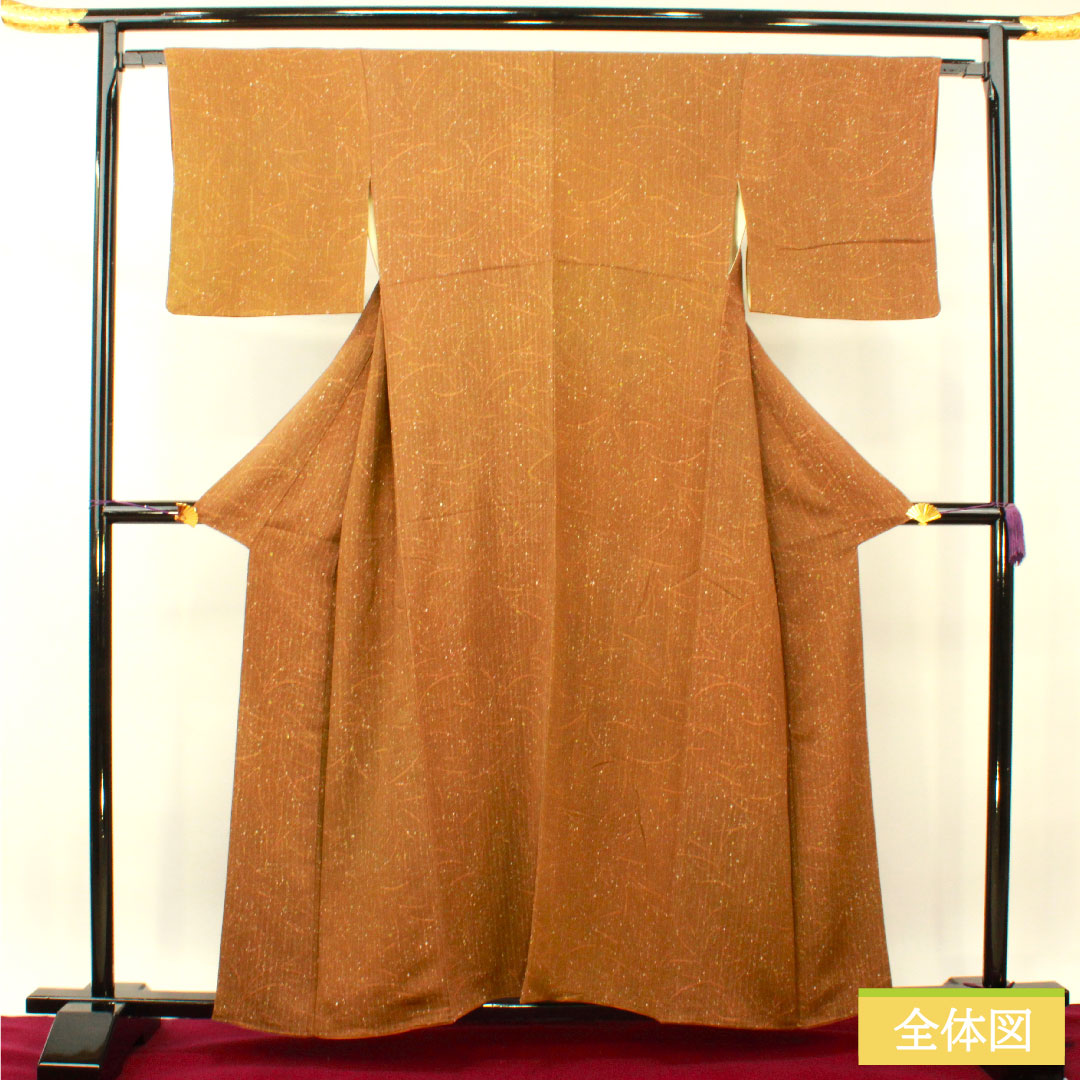 小紋 正絹 身丈158.5cm 裄丈64cm 袷 鳶色（とびいろ）タタキ染 抽象模様 Aランク 茶系 1115004043314