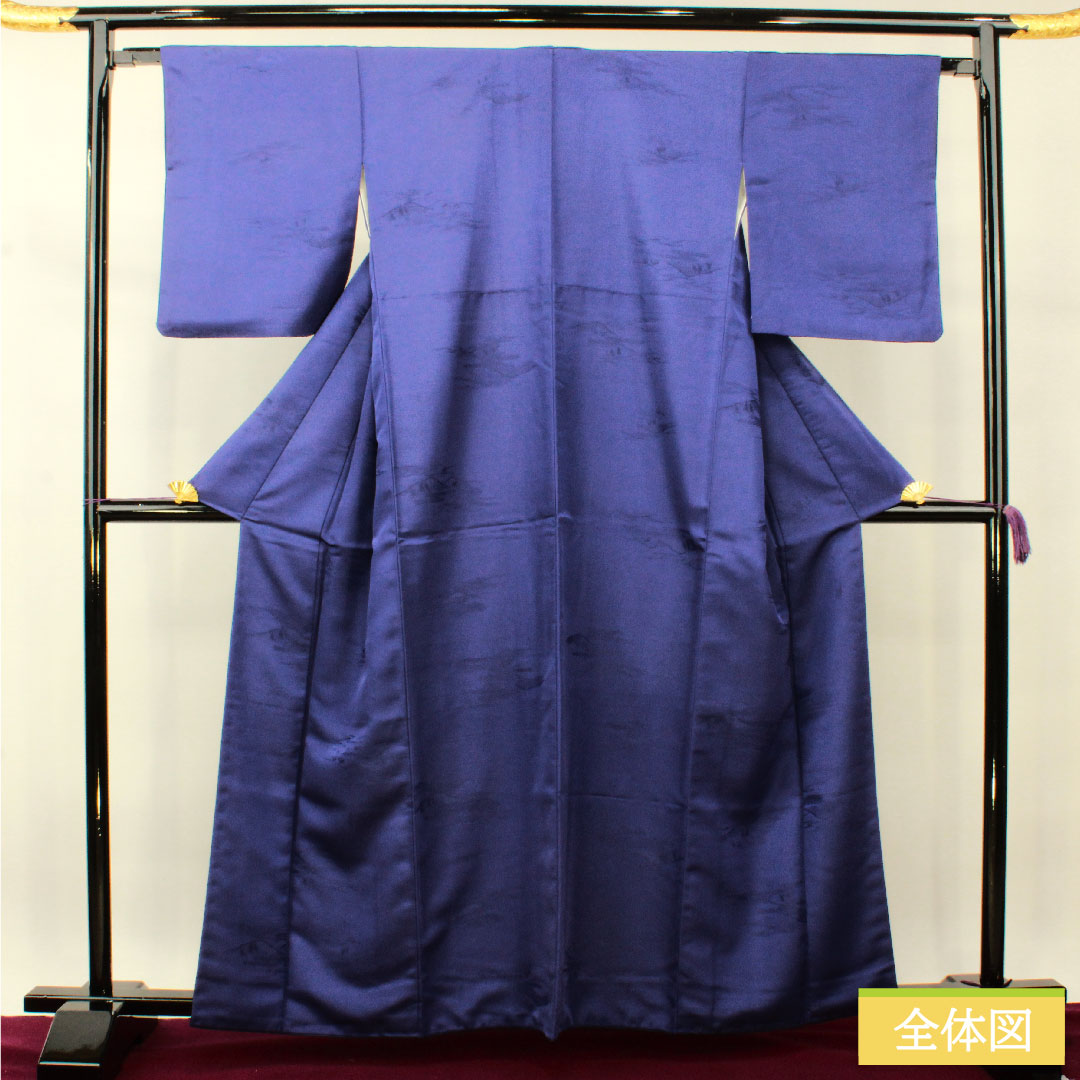 Plain color, polyester, length 162.5cm, sleeve length 64.5cm, bellflower color, washable kimono, lined, S rank, navy blue, 1114001242418