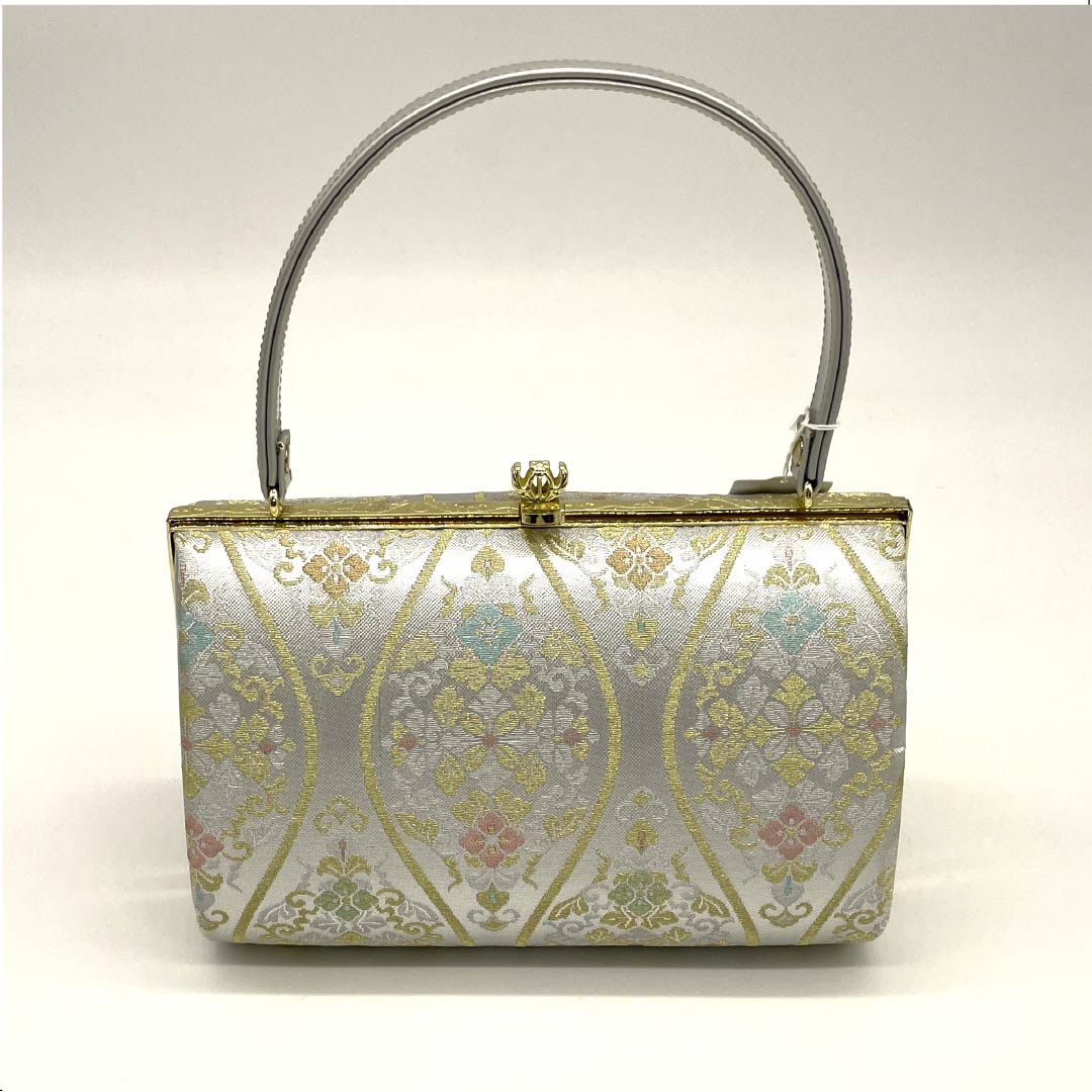 Formal Japanese style bag, silver (gin-iro), for Tomesode, Tachiwaku, classic pattern, beige, S rank, 113900016225