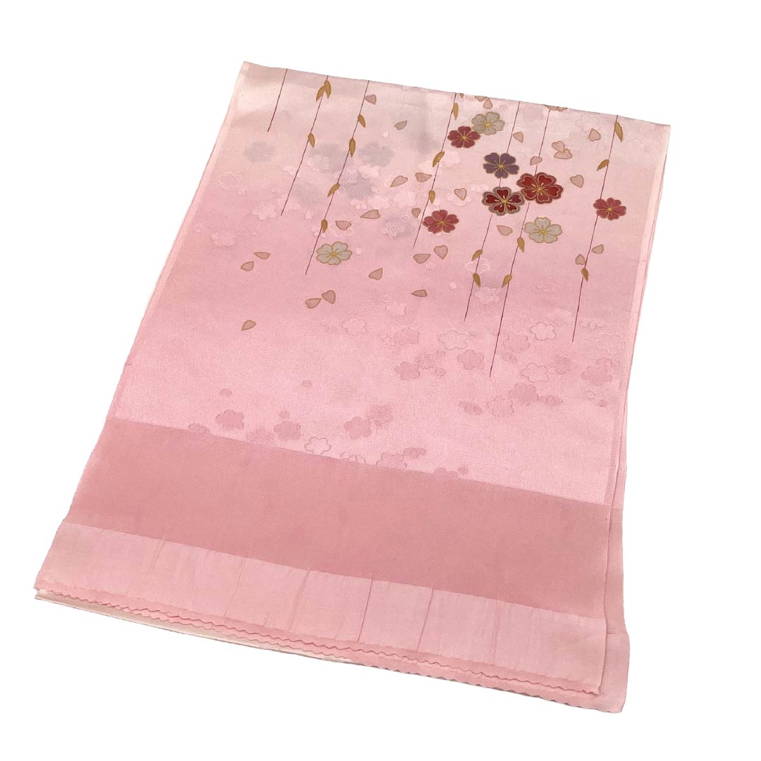 帯揚げ 正絹 Sランク セミフォーマル 桃色（ももいろ） 桜 古典柄 花柄 長さ約170cm 幅約30cm ピンク系 1136003632913