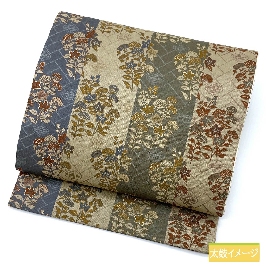 袋帯 正絹 蕎麦切色（そばきりいろ） 花模様 檜垣 京袋帯 帯丈372cm Sランク 全通 カジュアル ベージュ系 1123012792325