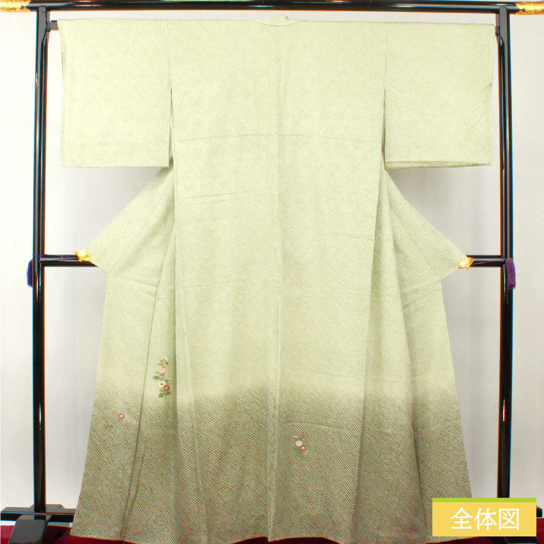 Homongi, pure silk, lined, length 165cm, sleeve length 69cm, light green, all-dyed, embroidery, basting thread included, unused, S rank, green, 1112004182519