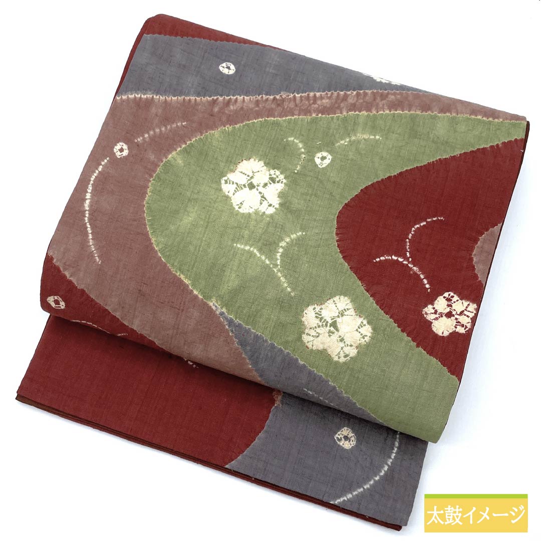 Fukuro Obi, Pure Silk, Sasso Color, Tsumugi Fabric, Shibori, Dyed Obi, Flowing Water, Obi Length 438cm, S Rank, Six-Way, Casual, Vermilion, 1123012812316