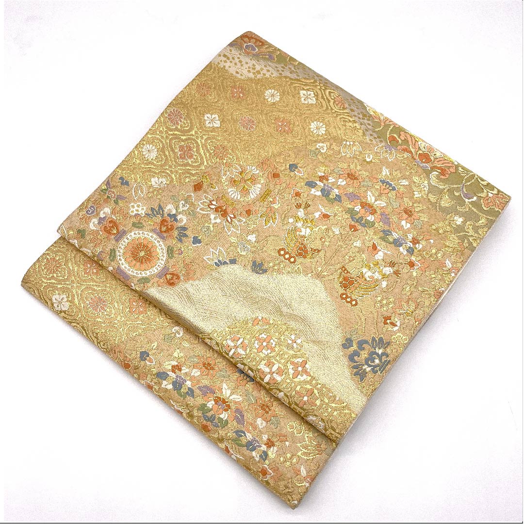 【未仕立】袋帯 正絹 Aランク 金色 吉祥文様 服部織物謹製   帯丈428cm 六通 フォーマル 金系 1123006013321