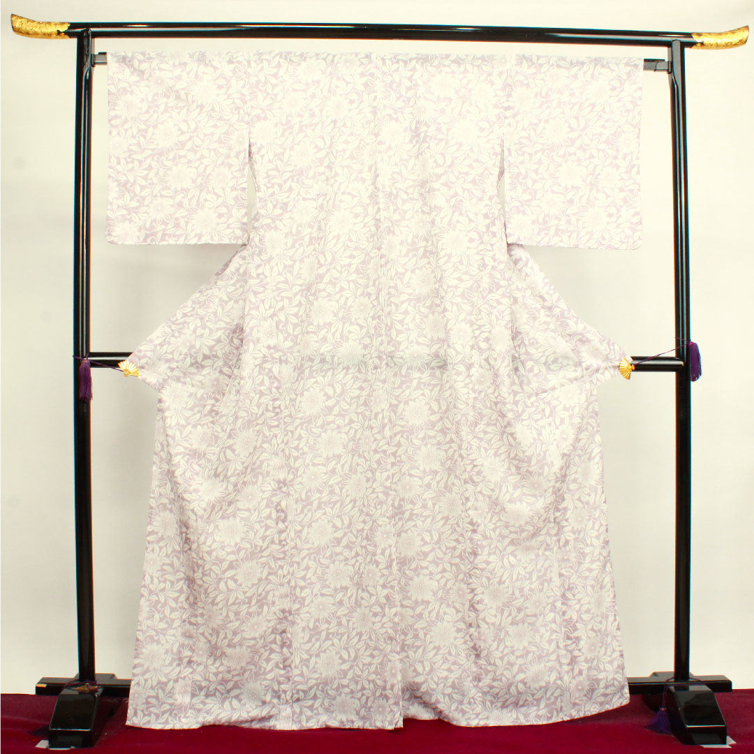 Summer kimono, polyester, small pattern, length 169cm, sleeve length 67.5cm, ash cherry color, daisy, with basting thread, washable kimono, gauze, S rank, purple, 1132000462520
