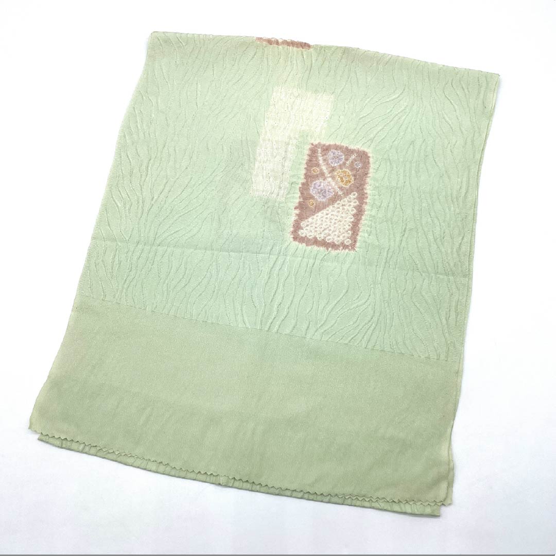 Obiage Silk S-rank Semi-formal Longquan Celadon Glaze Color Partial Shibori Abstract Pattern Length approx. 157cm Width approx. 30cm Green 1136004562919