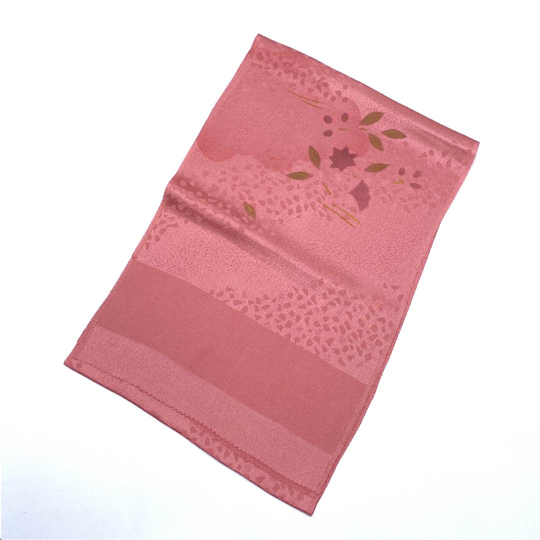 （新古品） 帯揚げ 正絹 フォーマル 一重梅色（ひとえうめいろ） 雲取り 草花模様 新古品 長さ約168cm 幅約29cm Sランク ピンク系 1136000172913