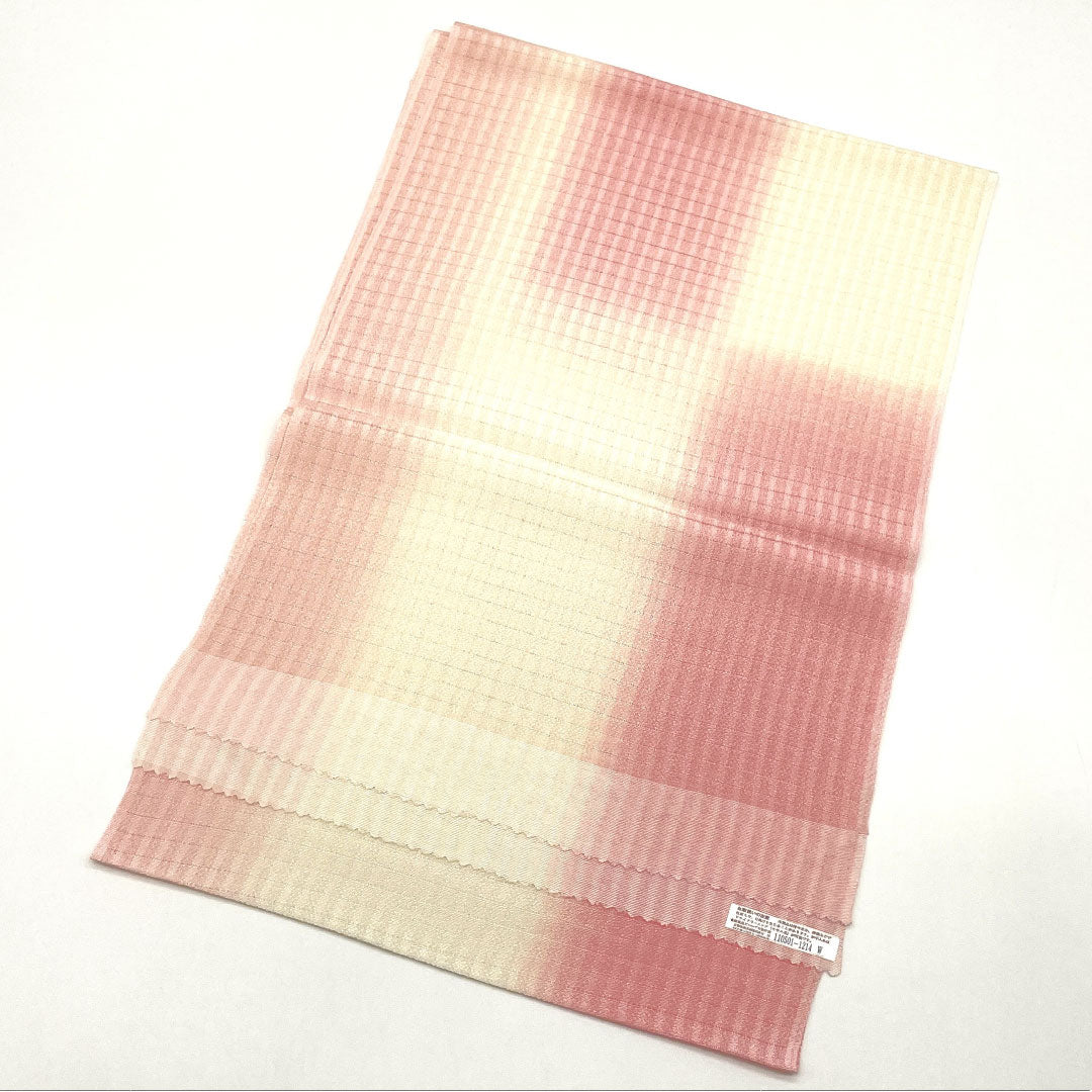 (Like new) Silk Obiage (Sash) - New Rank, Casual, Milky White and Pink, Summer, Checkered Pattern, Length: Approx. 174cm, Width: Approx. 29cm, White, Item Number: 1136001511911
