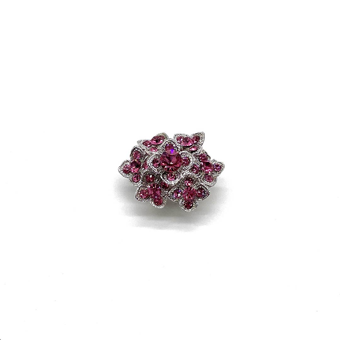 （新古品） 帯留め ガラス カジュアル  スワロフスキー 花 長さ約2.5cm 幅約3.5cm  Sランク ピンク系 1137000962913
