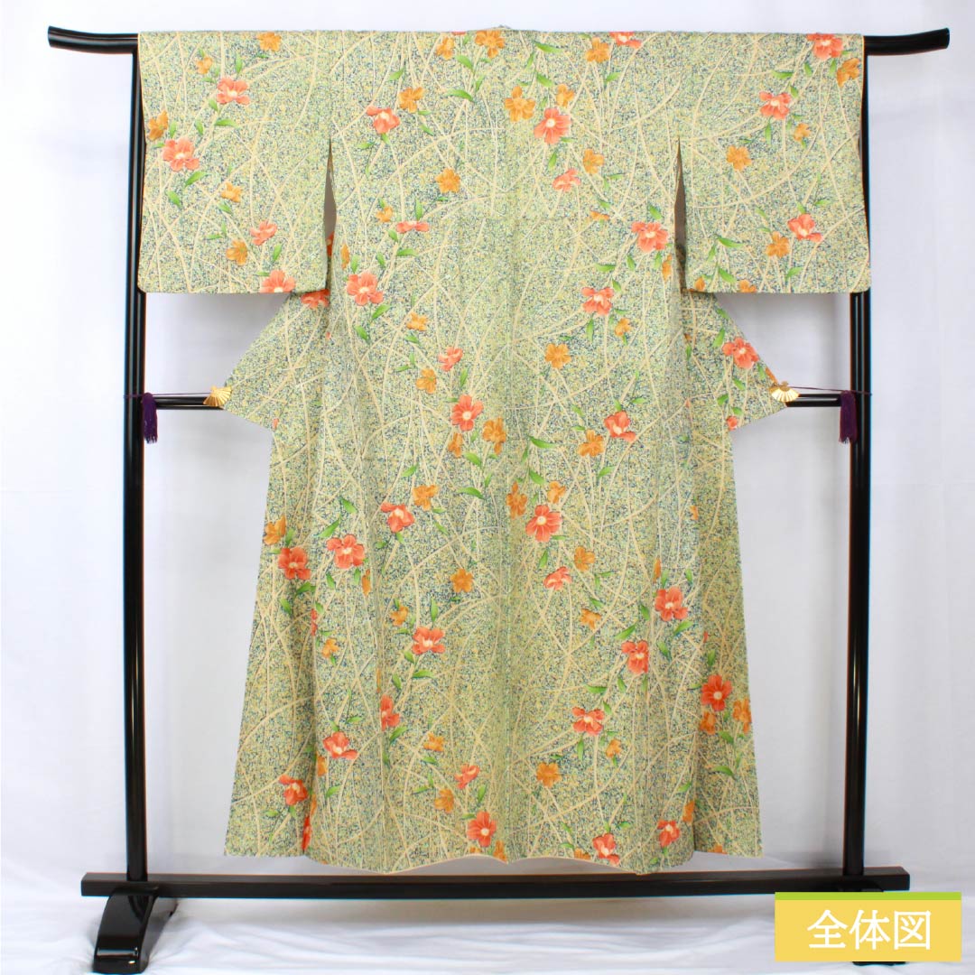 Small pattern, polyester, length 150.5cm, sleeve length 66cm, lined, navy blue, stencil dyeing, grass, flowers, S rank, navy blue, 1115005442118