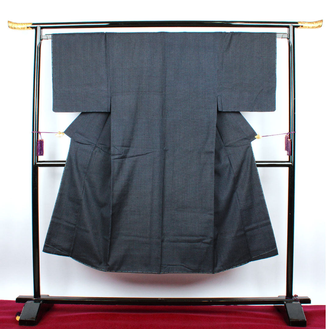 Men's, Length 137.5cm, Sleeve length 66.5cm, Check pattern, Pure silk, S rank, Lined, Navy blue, 1119000422318