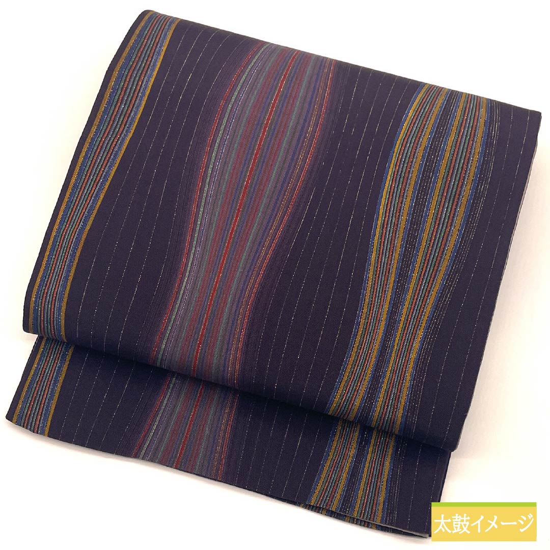 S-Rank Pure Silk Obi in Purple-Ecru (Shiushokuiro) with Tatewaku Pattern, Length 448cm, Full Length, Semi-Formal, Purple, Item Number: 1123015382320