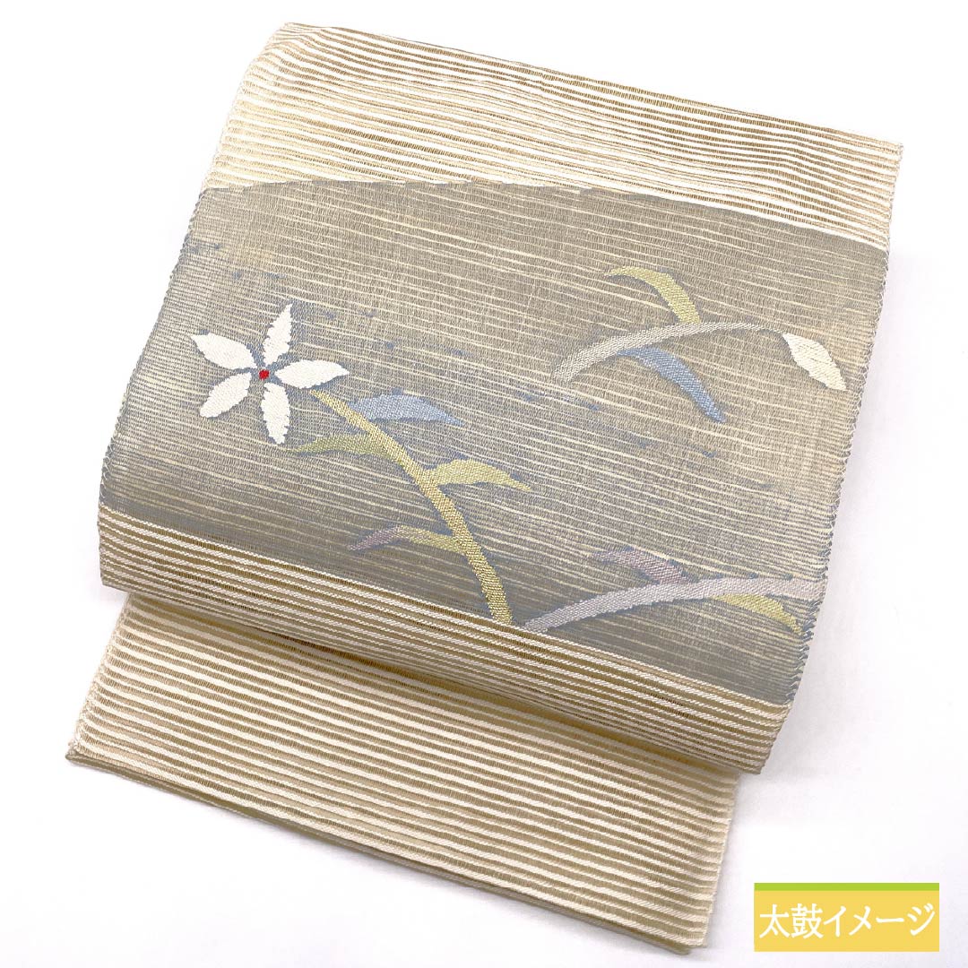 Nagoya Obi, Pure Silk, Off-White, Summer Obi, Sukui Weave, Floral Pattern, S-Rank, Pointed Pattern, Semi-Formal, Cream, Item Number: 1124008712315, Pine Needle Pattern