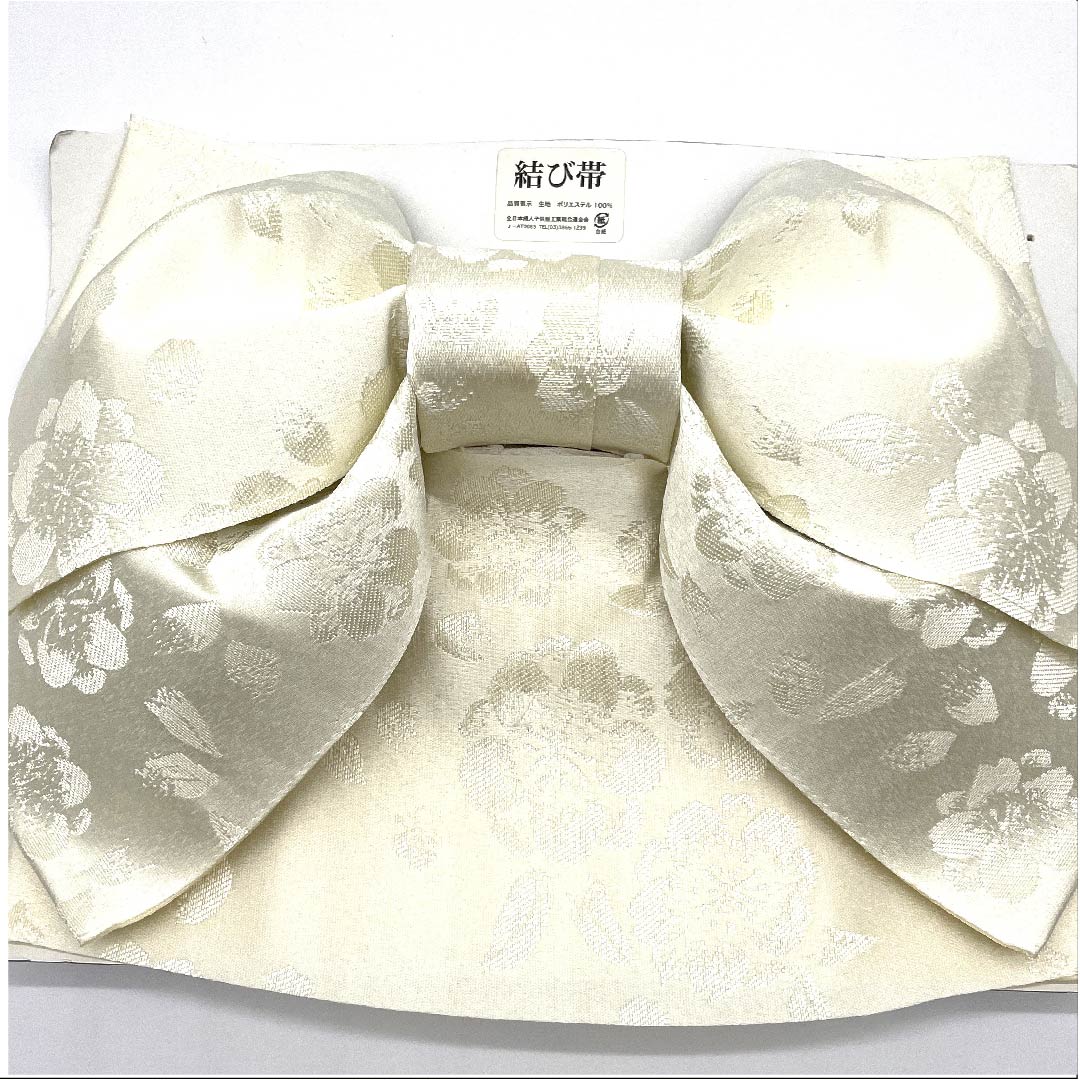 Ready-made obi, polyester, white lily color, cherry blossom, for yukata, S rank, cream color, 1131000572915