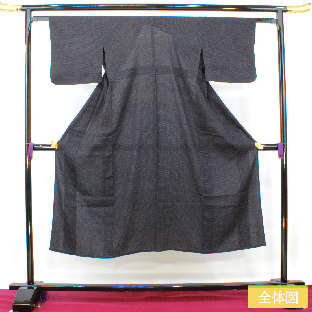 紬 正絹 身丈141cm 裄丈61.5cm  本藍染 十字絣 Sランク 単衣 紺系 1116003182118