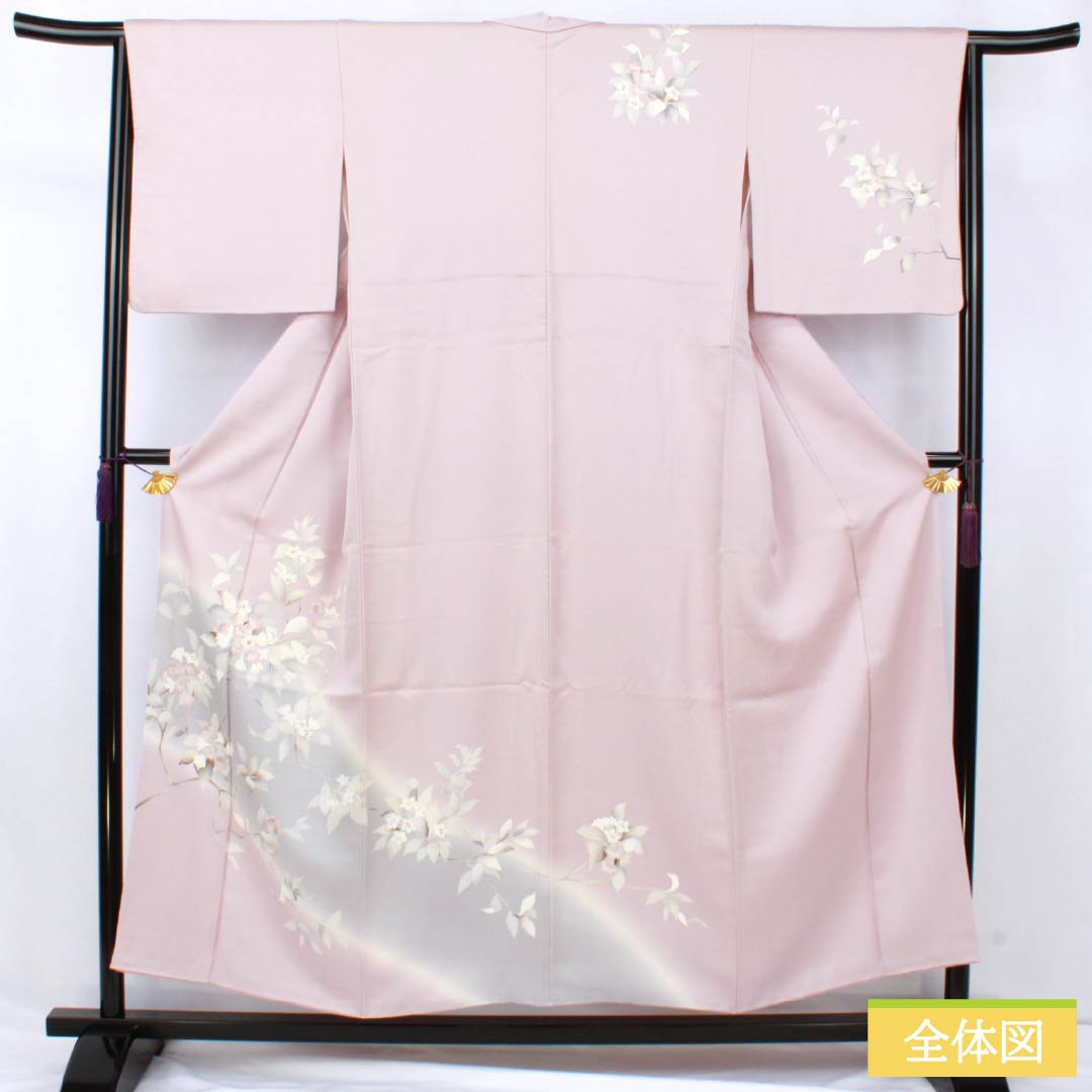 Visiting Kimono, Pure Silk, Grade A, Lined, Length 153.5cm, Sleeve Length 62.5cm, White Plum Blossom Color, Purple Flowers, Item Number: 1112007573220