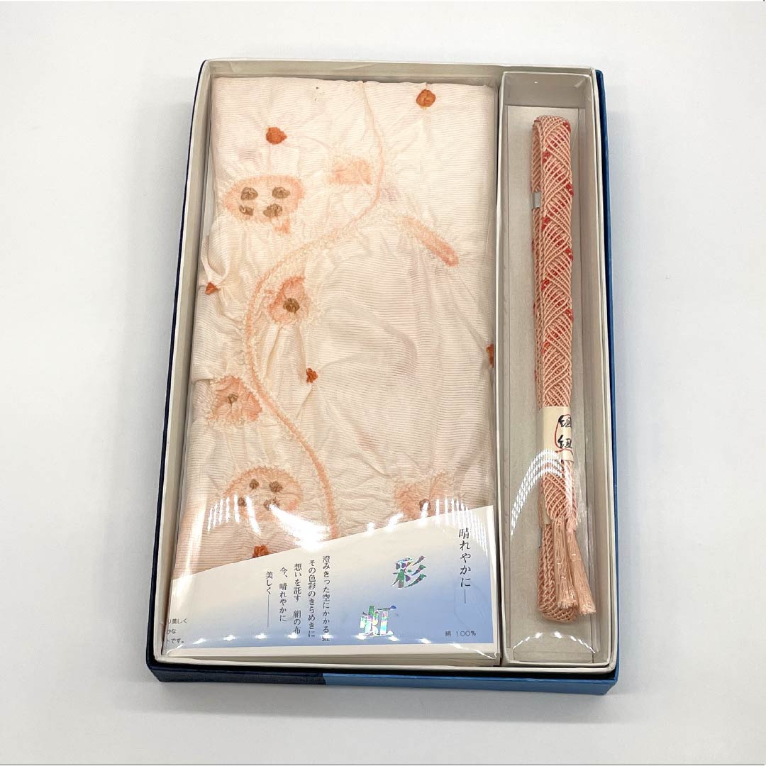 (Like new) Obijime and Obiage Set, Pure Silk, New Rank, Salmon (Sakeiro) and Light (Usunikuiro) Colors, Shinonome (Shinonomeiro) Color, Summer, Length: Approx. 164cm, Width: Approx. 1.6cm, Orange, Semi-Formal, Item Number: 1141000261326