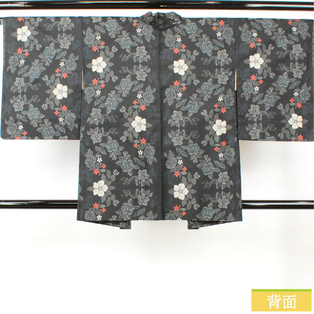 Haori, pure silk, length 83cm, sleeve length 65.5cm, Murayama Oshima, floral pattern, basting thread included, unused, S rank, lined, black, 1117001142910