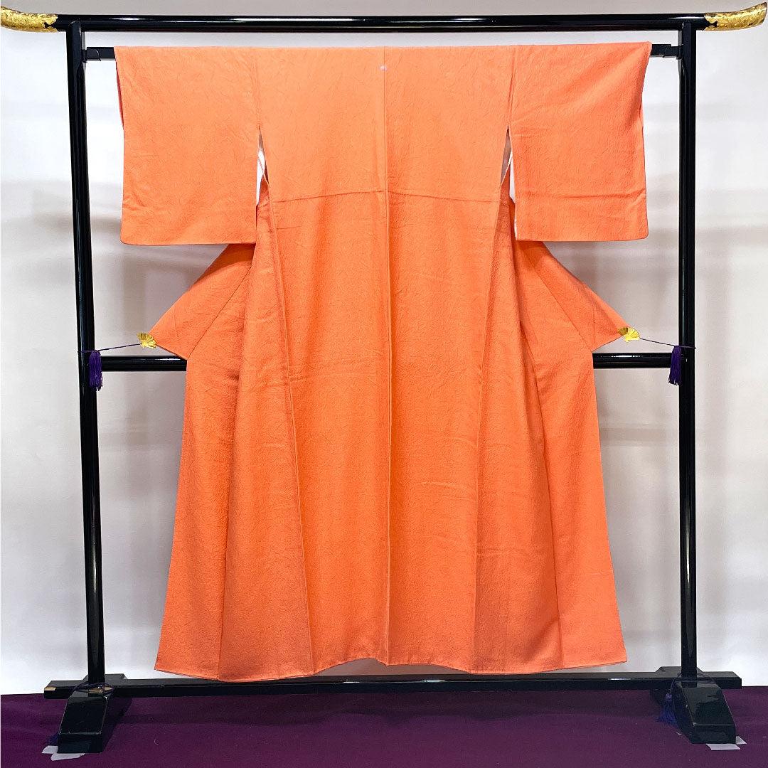 色無地 正絹 中紅色 折目雁木扇  身丈153.5cm 裄丈64.5cm 袷  Aランク ピンク系 1114000723213