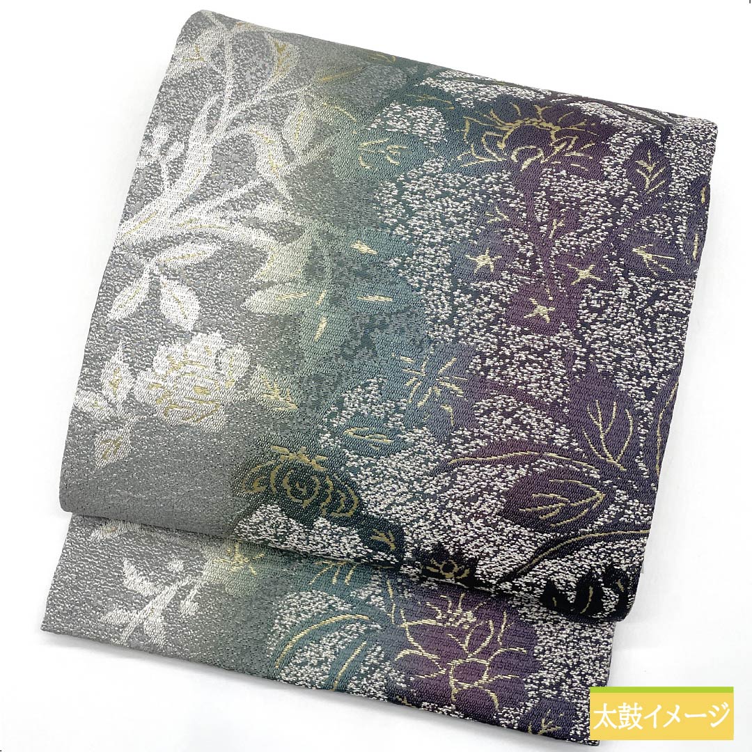 Fukuro Obi, pure silk, gradation, real mud dyeing, abstract flower, obi length 444cm, S rank, six-way, semi-formal, gradation style, 1123012232399