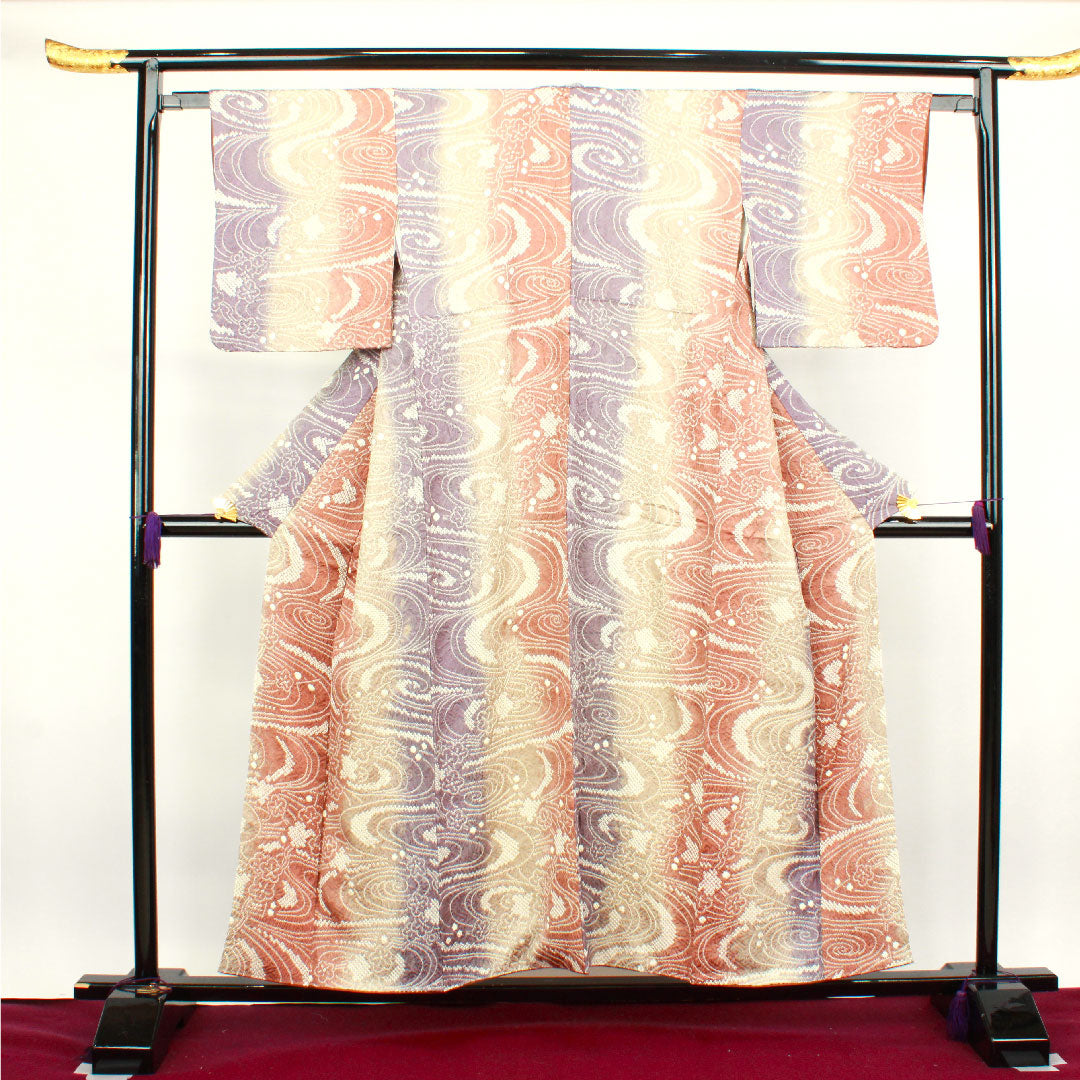 Komon Length 155cm Sleeve length 63cm Awase All tie-dye Plum Flowing water Pure silk A rank Gradation 1115003093399