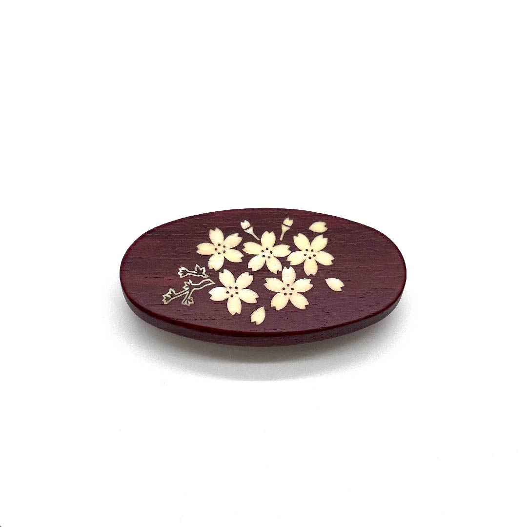 (New old stock) Obi clasp, wood carving, casual, azuki brown, cherry blossom, length approx. 3cm, width approx. 6cm, S rank, brown, 1137000512914