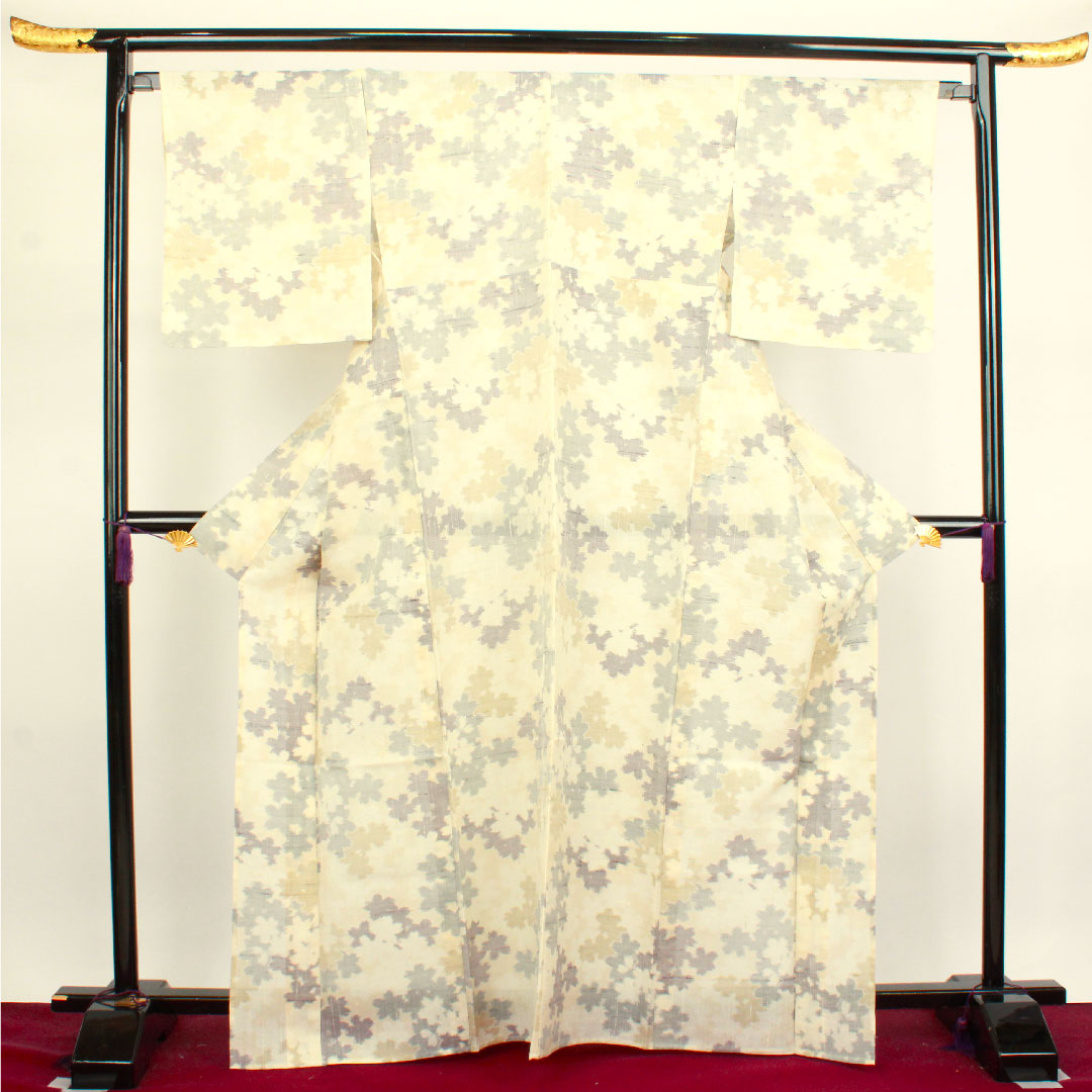 Raw tsumugi, Length 167cm, Sleeve length 66cm, Milky white, Abstract pattern, Pure silk, S rank, Single layer, Cream color, 1116002552515