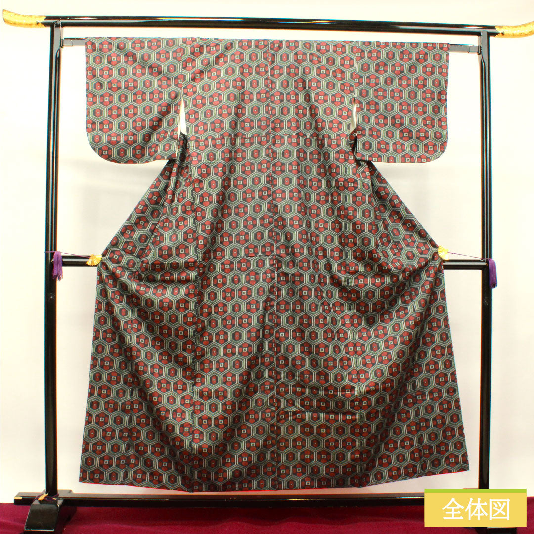 Murayama Oshima Tsumugi Silk Length 157cm Sleeve length 62.5cm Tortoise shell A rank Lined Black 1116002993310