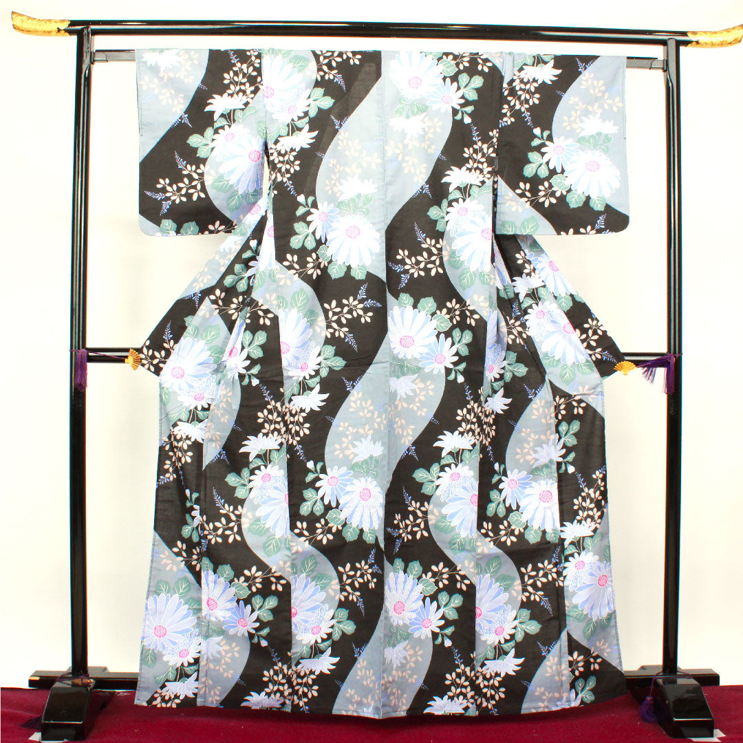 浴衣 ガーベラ 萩 木綿 Sランク 単衣 身丈165.5cm 裄丈62cm グラデーション系 1118002872599