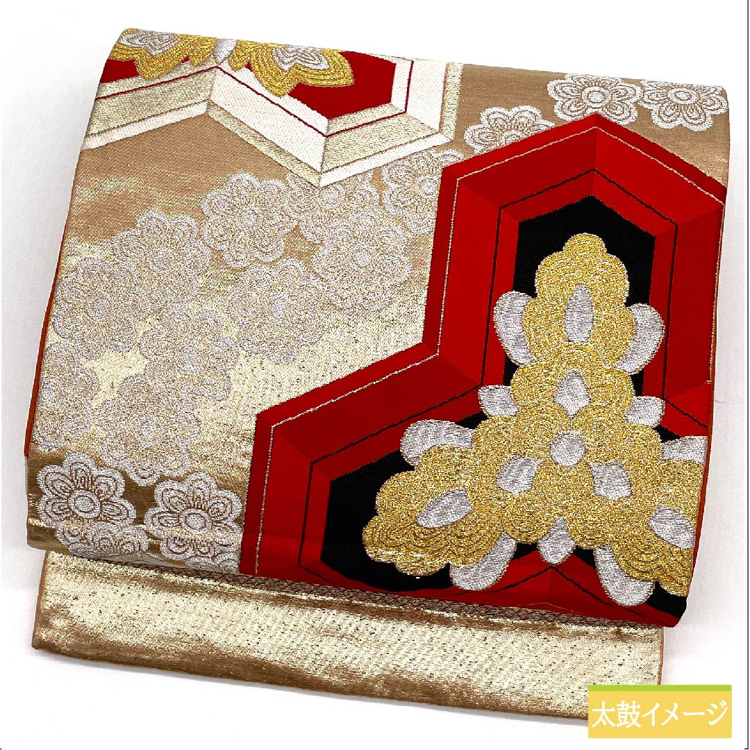 袋帯 正絹 金色（きんいろ） 亀甲 華文 帯丈412cm Sランク 六通 フォーマル 金系 1123011932321