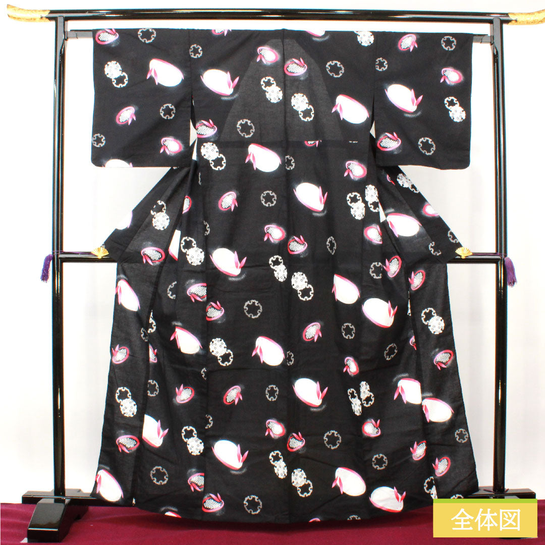 Yukata Cotton Length 164.5cm Sleeve length 64cm S rank Single layer Black Snow rabbit Snow ring 1118005052410
